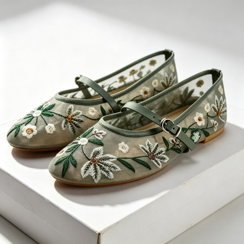 Ethnic Fashion Brands - Mesh Geborduurde Vrije Tijd Ballet Flats
