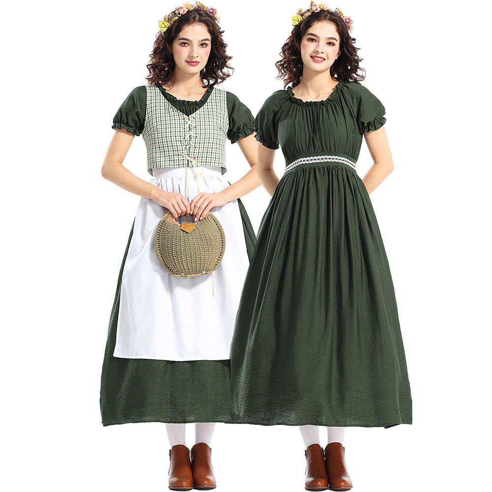 Ethnic Wear - Halloween Pionierkostuum Groene geruite jurk Prairie
