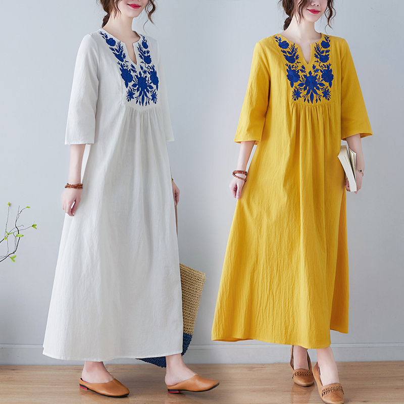 Ethnic Fashion Dress - Nieuwe etnische stijl losse diepe V-hals
