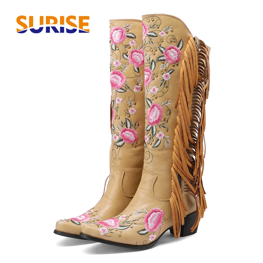 Ethnic Fashion For Women - Mode Borduren Bloem Westerse Knie Hoge